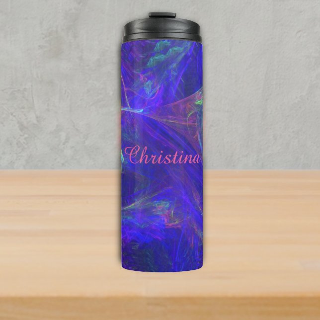 Garrafa Térmica Cabeças vibrantes bonito de Abstrato de azul verde (Abstract cosmic themed design swirls of vibrant pinks greens on deep blue on thermal drink tumbler.)