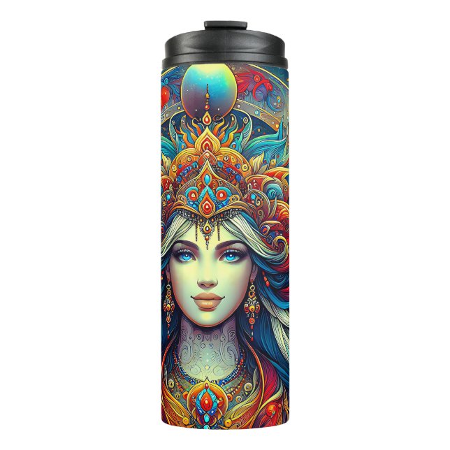 Garrafa Térmica Cabelo Turquesa Flutuante da Cabeça de Deusa Abril (Frente)