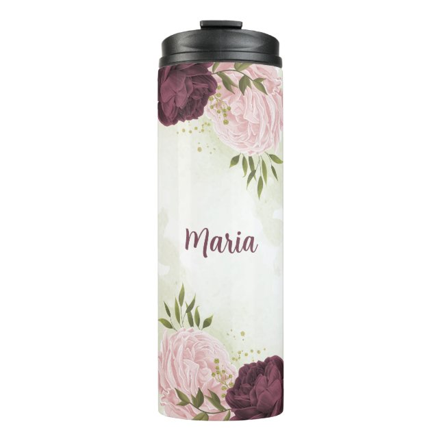 Garrafa Térmica cabernet rosa flora verdejante  (Frente)