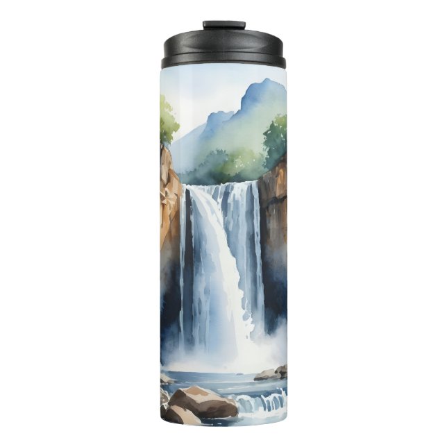 Garrafa Térmica Cachoeira pintada à aquarela (Frente)