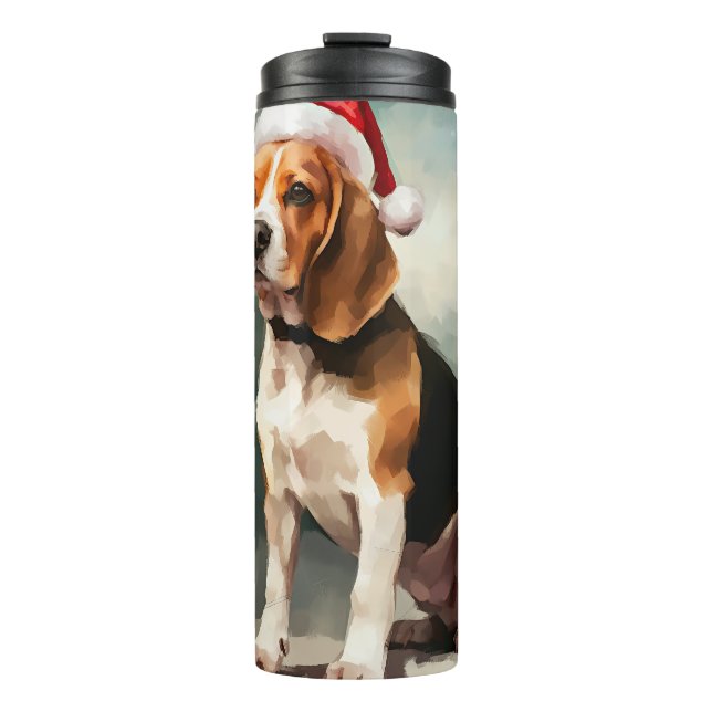 Garrafa Térmica Cachorro Beagle na Neve Natal  (Frente)