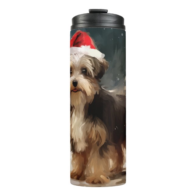 Garrafa Térmica Cachorro Biewer Terrier na Neve Natal  (Frente)