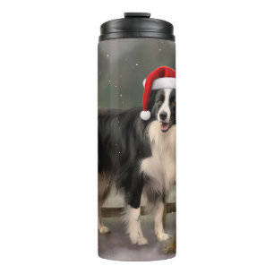Garrafa Térmica Cachorro Border Collie na Neve Natal