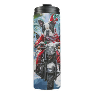 Garrafa Térmica Cachorro Boston Terrier Pilotando Motocicleta Nata
