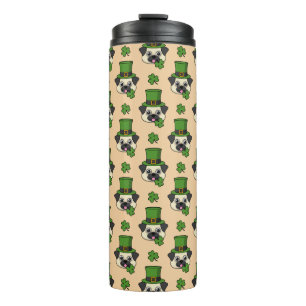 Garrafa Térmica Cachorro c Chapéu Verde e Rua de Shamrock Padrão d