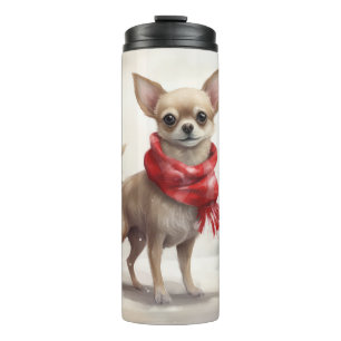 Garrafa Térmica Cachorro Chihuahua na neve de Natal 