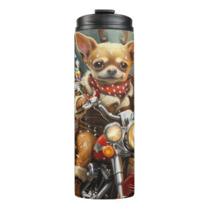 Garrafa Térmica Cachorro Chihuahua Pilotando Motocicleta Natal