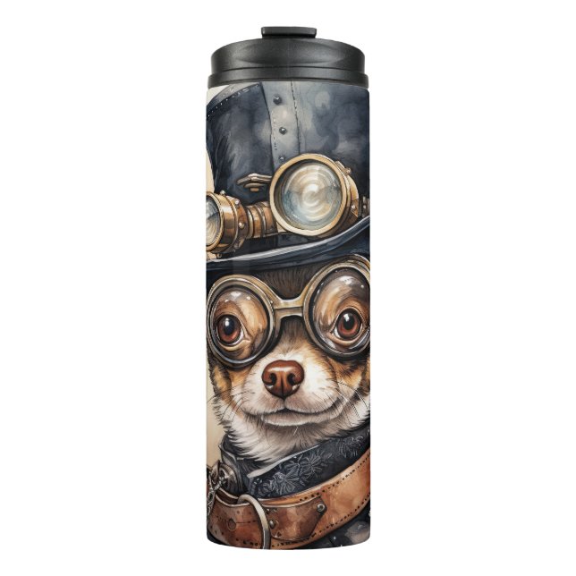 Garrafa Térmica Cachorro Chihuahua Steampunk (Frente)