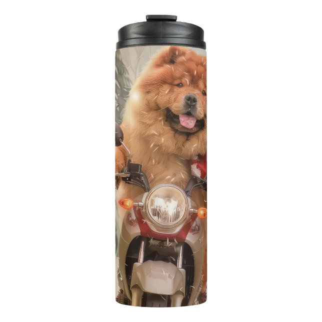 Garrafa Térmica Cachorro Chow Chow Pilotando Motocicleta Natal (Frente)