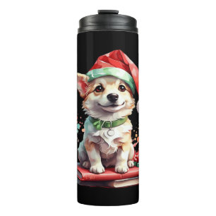 Garrafa Térmica Cachorro com Chapéu de Natal com Livros - Um Natal