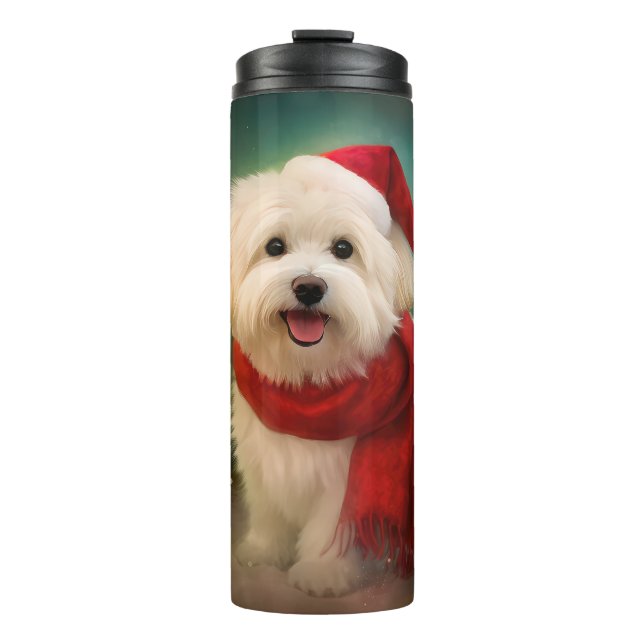 Garrafa Térmica Cachorro de Coton de Tulear no Natal da Neve (Frente)