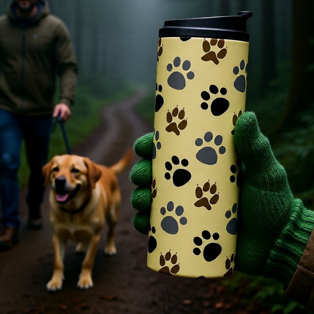 Garrafa Térmica Cachorro-de-estimação (Elegant Cream Dog Paw Print Thermal Tumbler)
