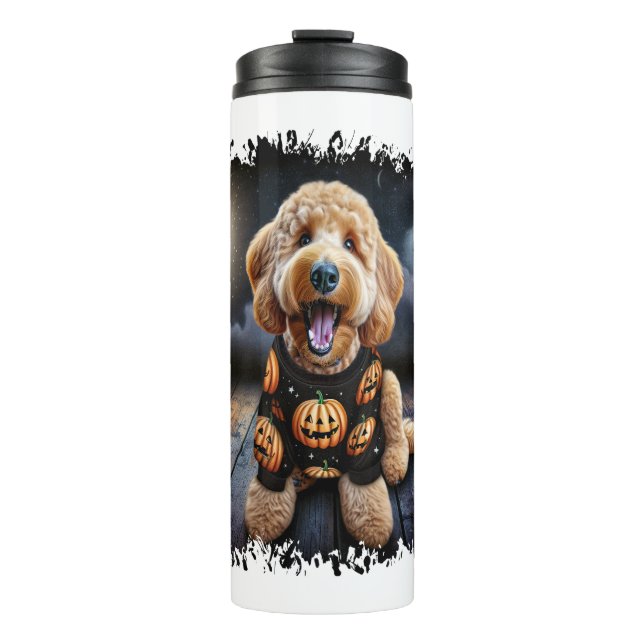 Garrafa Térmica Cachorro de Goldendoodle Halloween (Frente)
