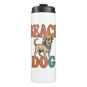 Garrafa Térmica Cachorro de Praia Gravura Vintage Design Gráfico_1