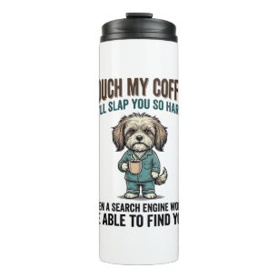 Garrafa Térmica Cachorro Engraçado Café Aviso Design de Gravura Vi