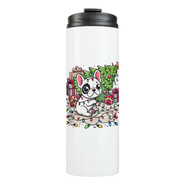 Garrafa Térmica Cachorro Engraçado de Natal francês com animação (Frente)