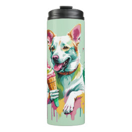 Garrafa Térmica Cachorro feliz comendo um sorvete