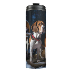 Garrafa Térmica Cachorro Foxhound Inglês Americano Neve Trenó Nata