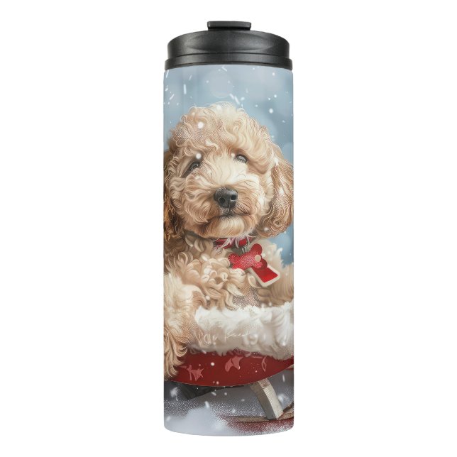 Garrafa Térmica Cachorro Goldendoodle Natal Festivo (Frente)