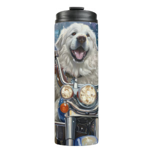 Garrafa Térmica Cachorro Great Pyrenees andando de motocicleta no