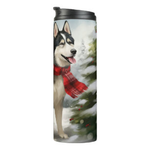 Garrafa Térmica Cachorro Husky Siberiano na Neve Natal