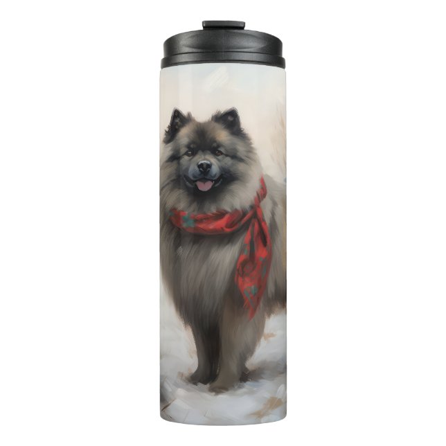 Garrafa Térmica Cachorro Keeshond no Natal da Neve (Frente)