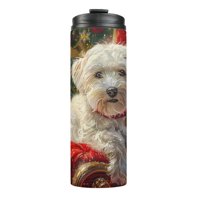 Garrafa Térmica Cachorro Maltês Natal Festivo (Frente)