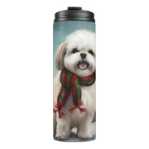 Garrafa Térmica Cachorro Malti Tzu na Neve Natal