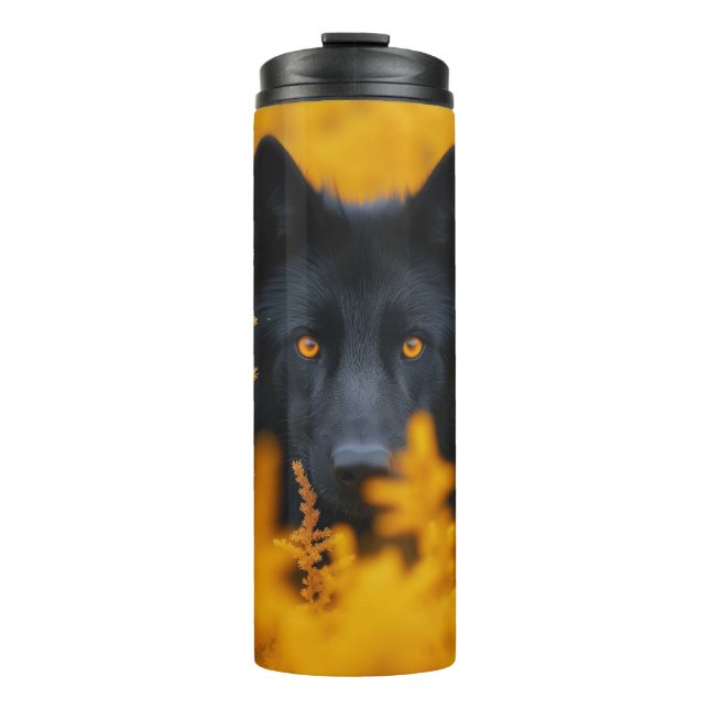 Garrafa Térmica Cachorro Negro com Olhos Ouro Incríveis (Frente)