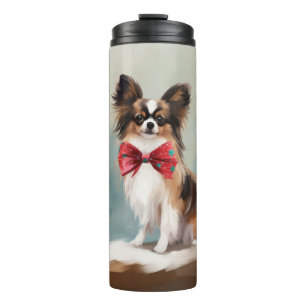 Garrafa Térmica Cachorro Papillon na Neve de Natal 
