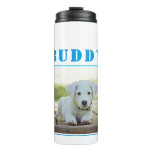 Garrafa Térmica Cachorro Pet Azul Nome e Foto Personalizado