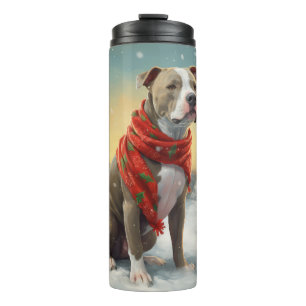 Garrafa Térmica Cachorro Pitbull na Neve Natal