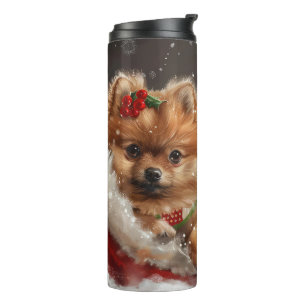 Garrafa Térmica Cachorro Pomerânia Festivo de Natal