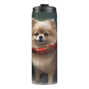 Garrafa Térmica Cachorro Pomerânia na Neve Natal