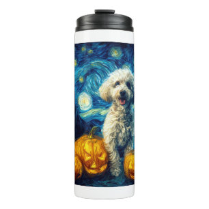 Garrafa Térmica Cachorro Poodle Fofo Abóbora de Halloween Jack O L