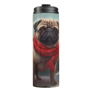 Garrafa Térmica Cachorro Pug na Neve Natal