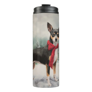 Garrafa Térmica Cachorro Rat Terrier na Neve Natal