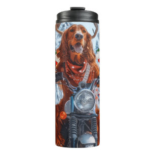 Garrafa Térmica Cachorro Setter Vermelho Irlandês Pilotando Motoci