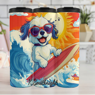 Garrafa Térmica Cachorro surfando grande onda