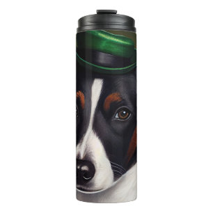 Garrafa Térmica Cachorro Terrier Rato em Roupa do Dia de São Patrí
