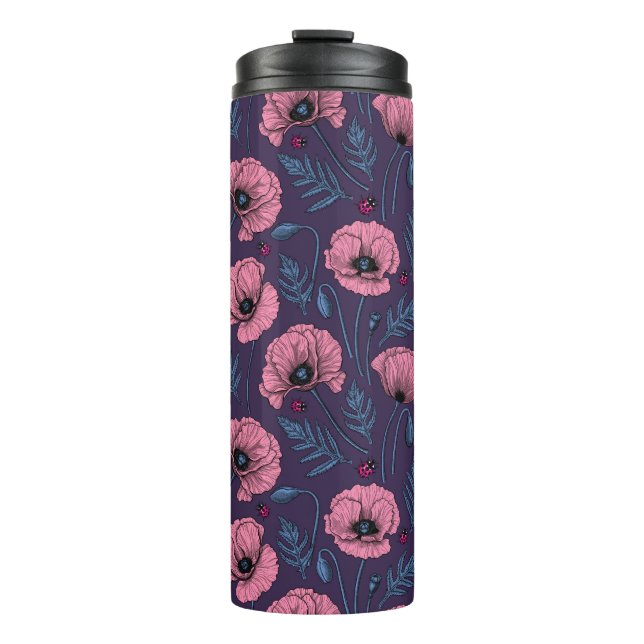 Garrafa Térmica Cachorros cor-de-rosa com tumbler térmico violeta  (Frente)