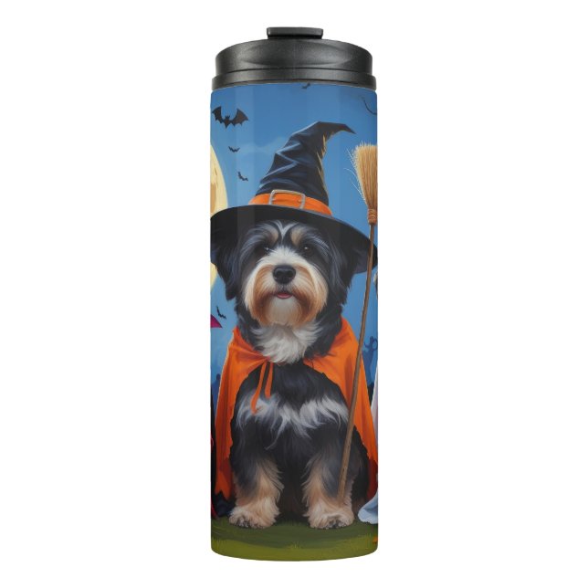 Garrafa Térmica Cachorros Havaneses Pumpkin Halloween Engraçado (Frente)