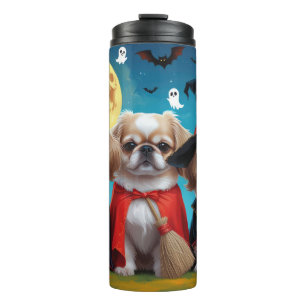 Garrafa Térmica Cachorros Pekingeses Pumpkin Halloween Engraçado