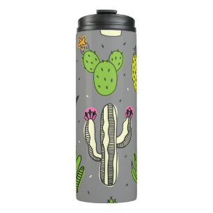 Garrafa Térmica Cactos, suculentos: fundo de colheita tropical.