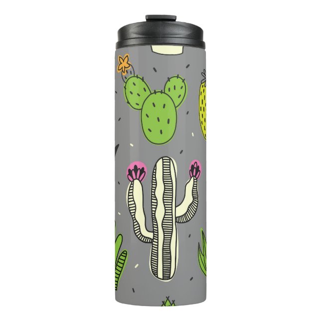 Garrafa Térmica Cactos, suculentos: fundo de colheita tropical. (Frente)