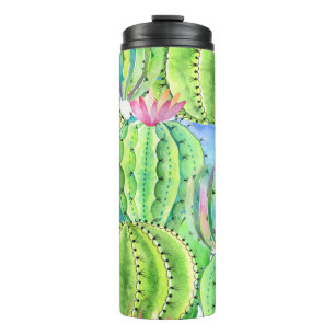 Garrafa Térmica Cactos Watercolor: Ornament Floral Summer.