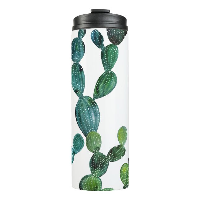 Garrafa Térmica Cactus Craze: Tendência da Aquarela Tropical (Frente)