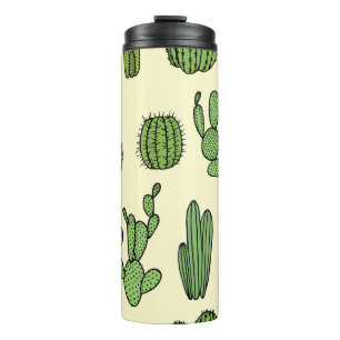 Garrafa Térmica Cactus Sketch: Elegância Floral Vintage.