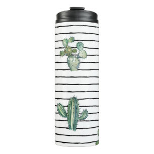 Garrafa Térmica Cactus Watercolor: Desenho da Caneta da Vintage.