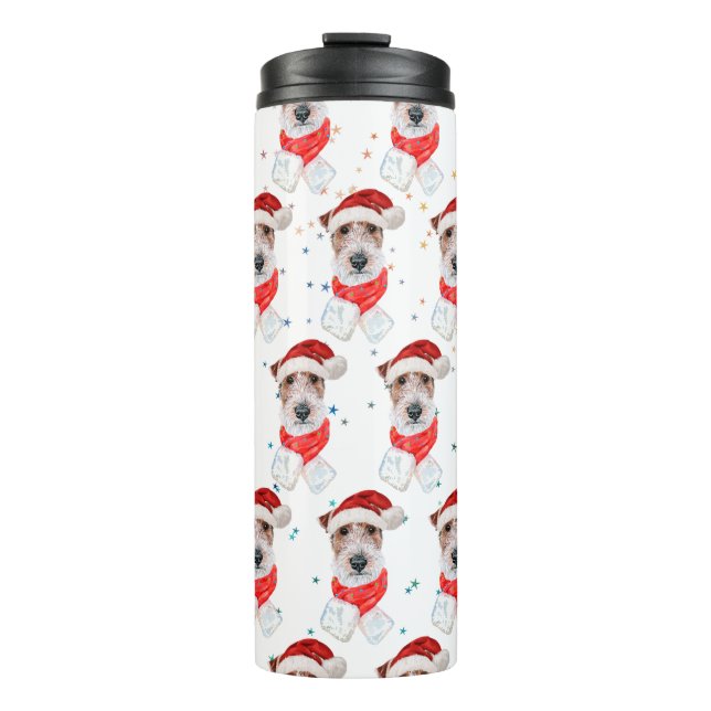 Garrafa Térmica Cães da Raça Wire Fox Terrier Estrelas de Natal (Frente)